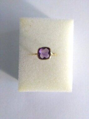 Amethyst Solitaire Yellow Gold Over Silver Ring
